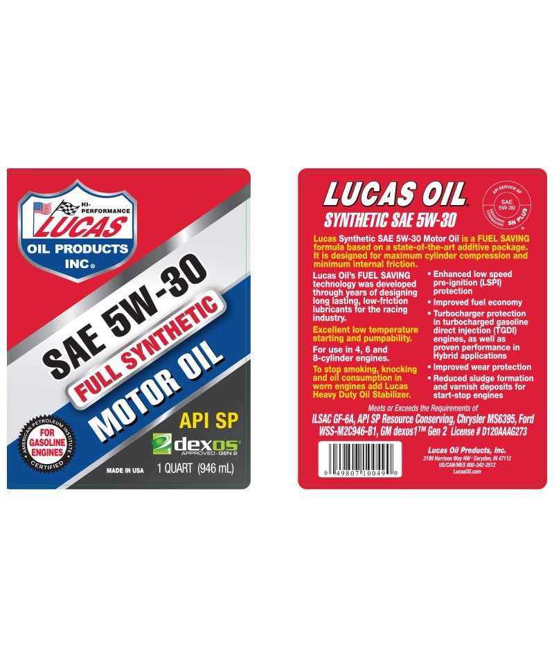 Lucas Oil 10049 Synthetic Motor Oil 1 Qt - SAE 5W-30 API SN Plus/Dexos Certified - Image 2
