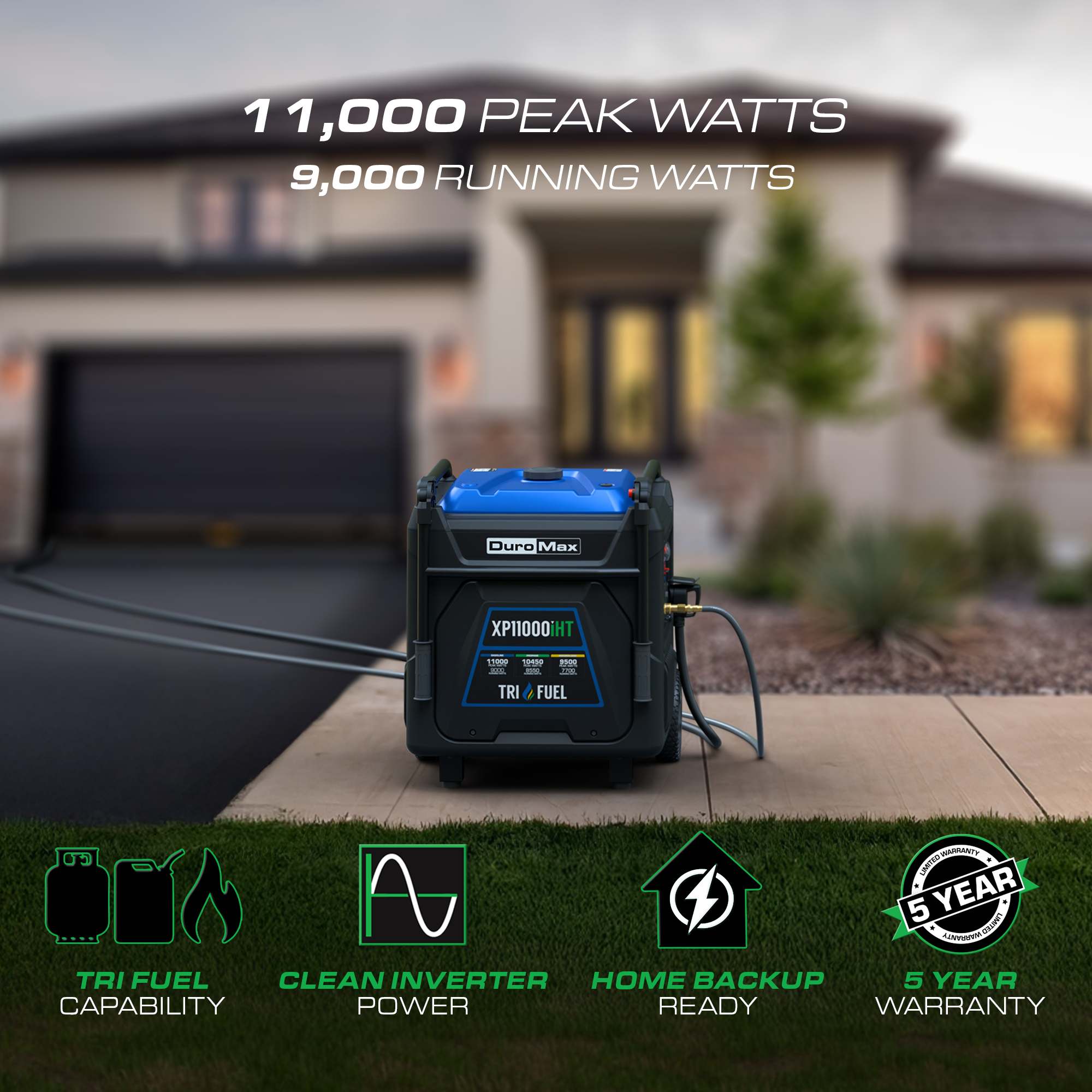 DuroMax XP11000iHT 11,000 Watt Portable Tri Fuel Inverter Generator - Quiet, Low THD - Image 2