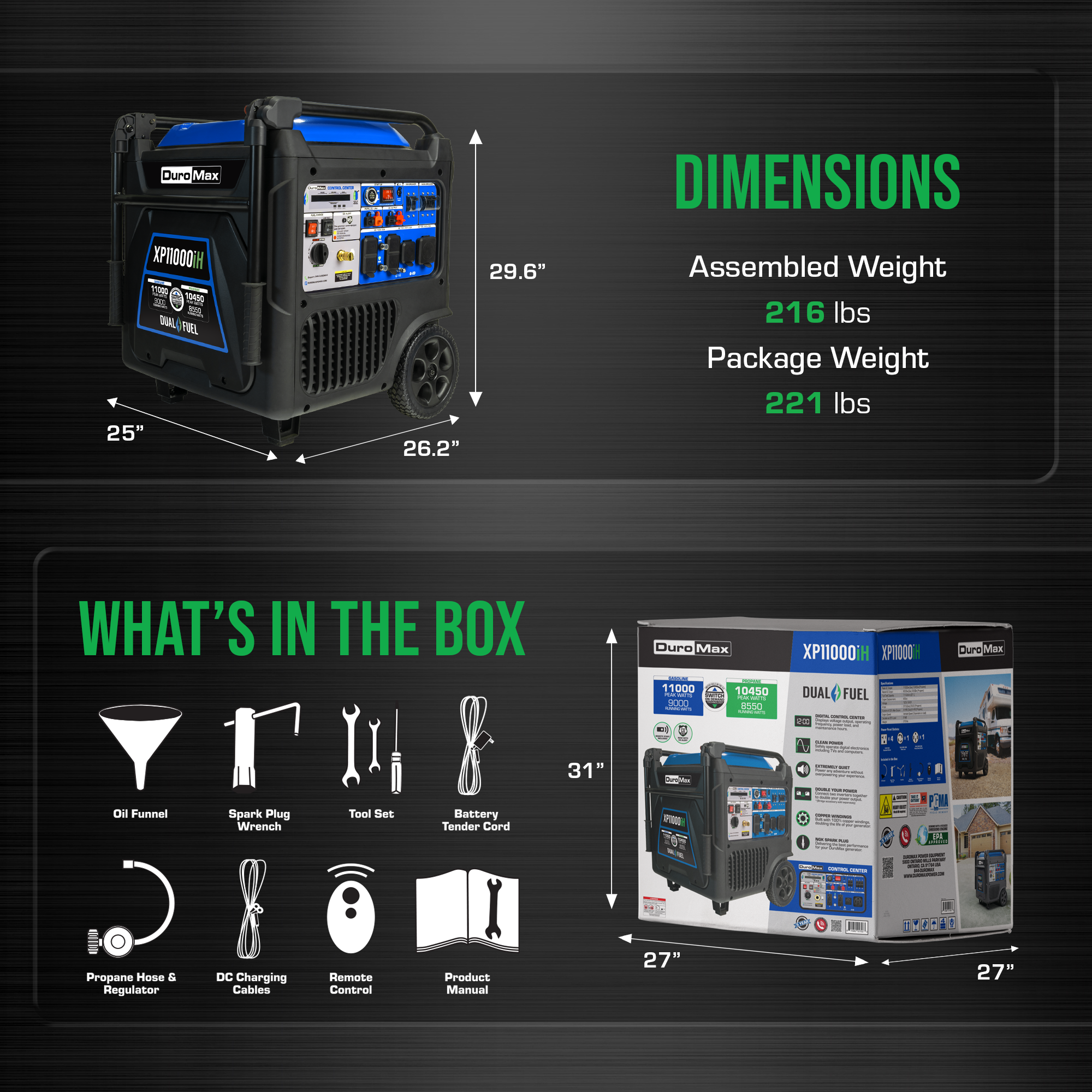 DuroMax XP11000iH 11,000 Watt Portable Dual Fuel Inverter Generator - Quiet, Low THD - Image 8