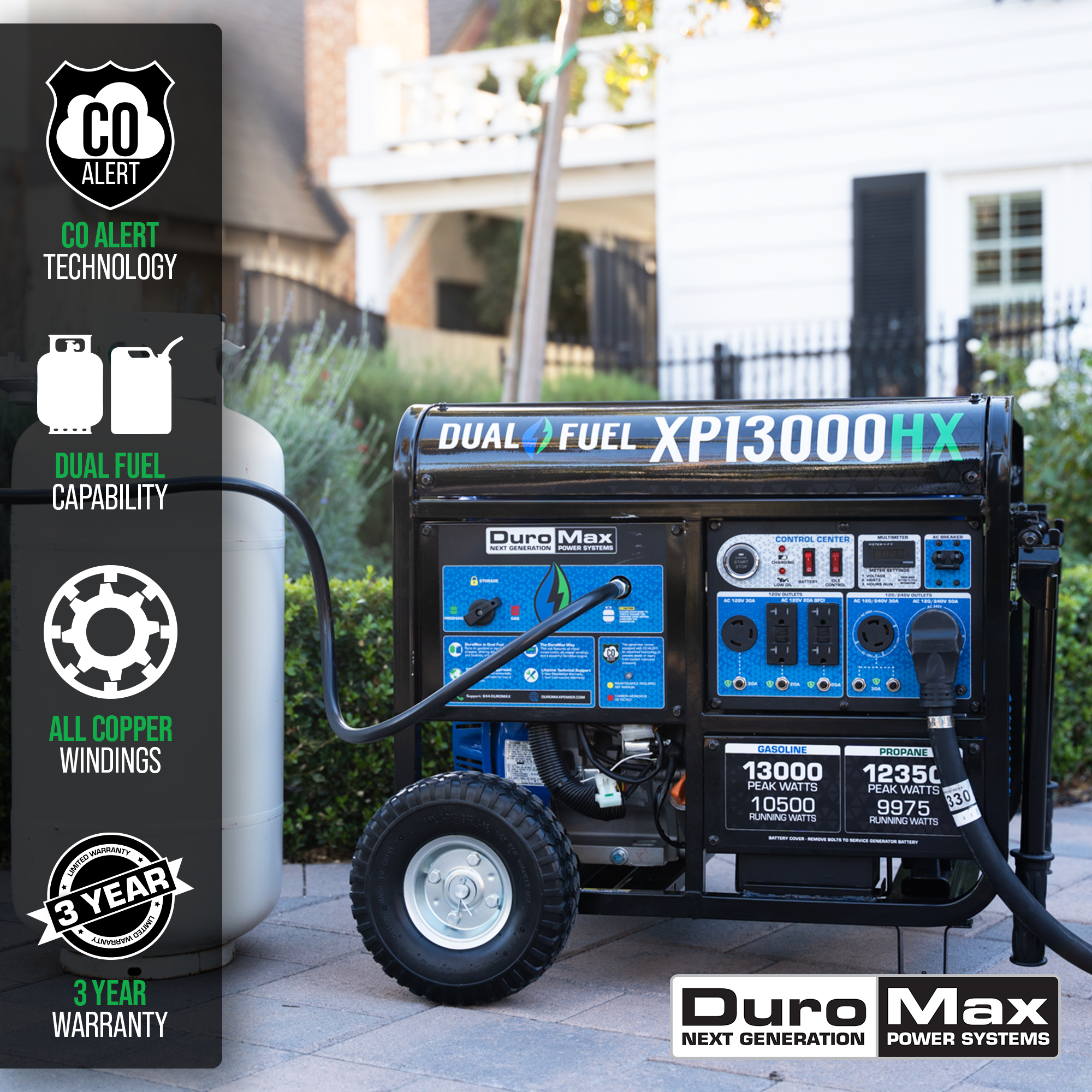 DuroMax XP13000HX 13,000 Watt Portable Dual Fuel Gas Propane CO Alert - Recon - Image 2