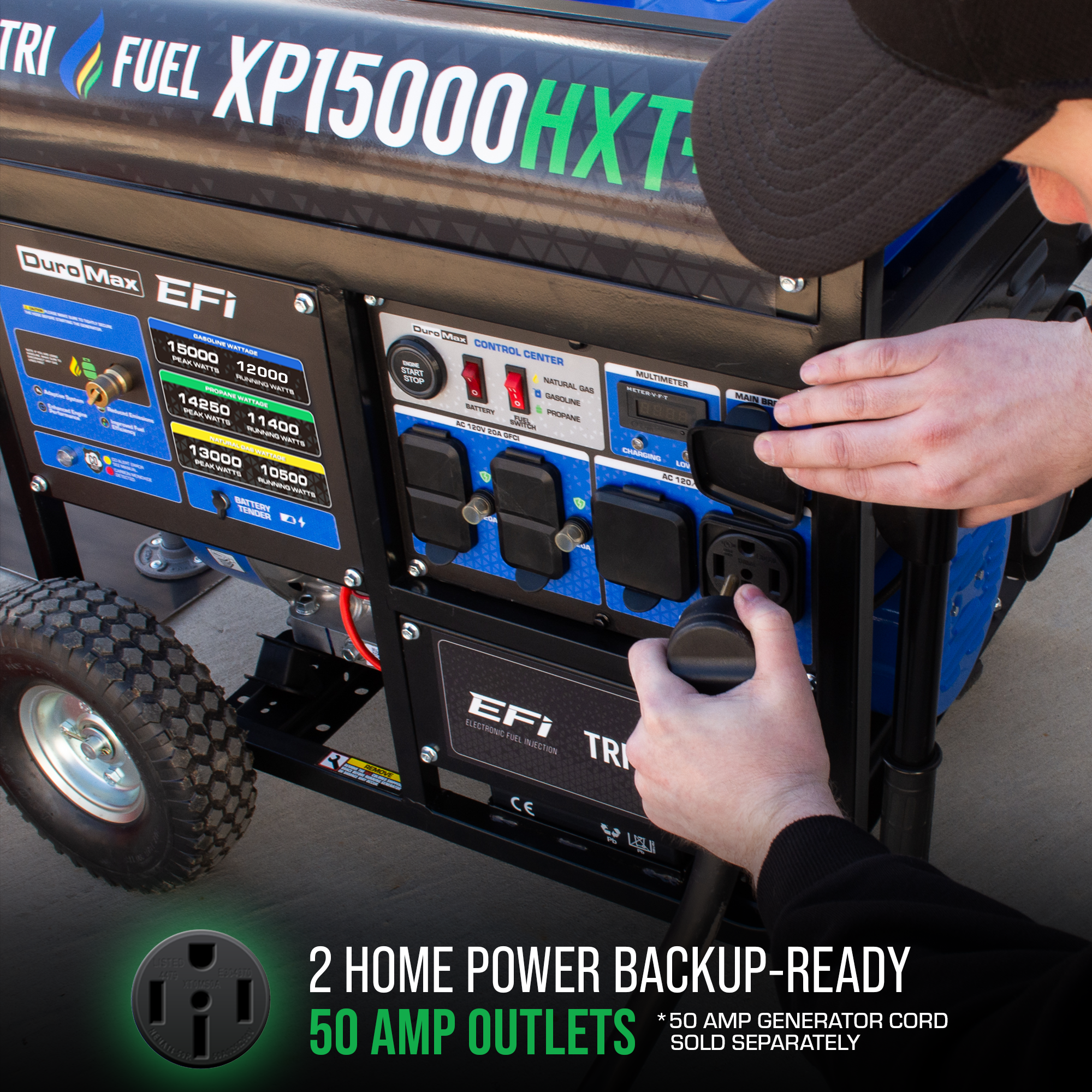 DuroMax XP15000HXT+ 15,000 Watt Electric Start Tri Fuel EFI Portable Generator - Image 5