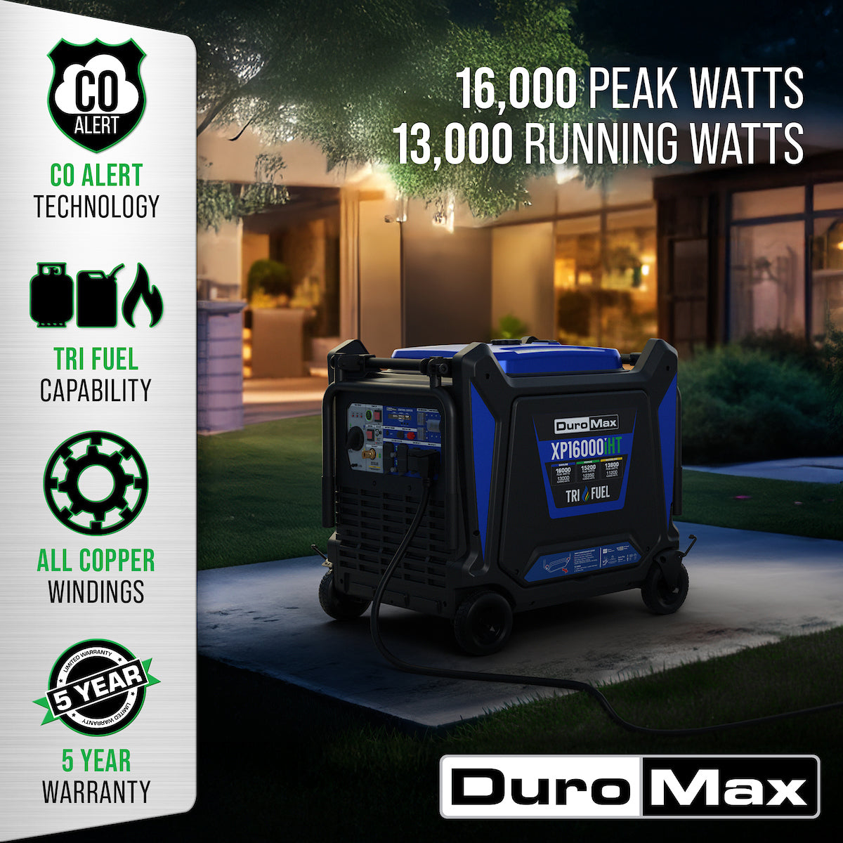 DuroMax XP16000iHT 16,000 Watt Tri Fuel Portable Inverter Generator - Quiet, Low THD - Image 2