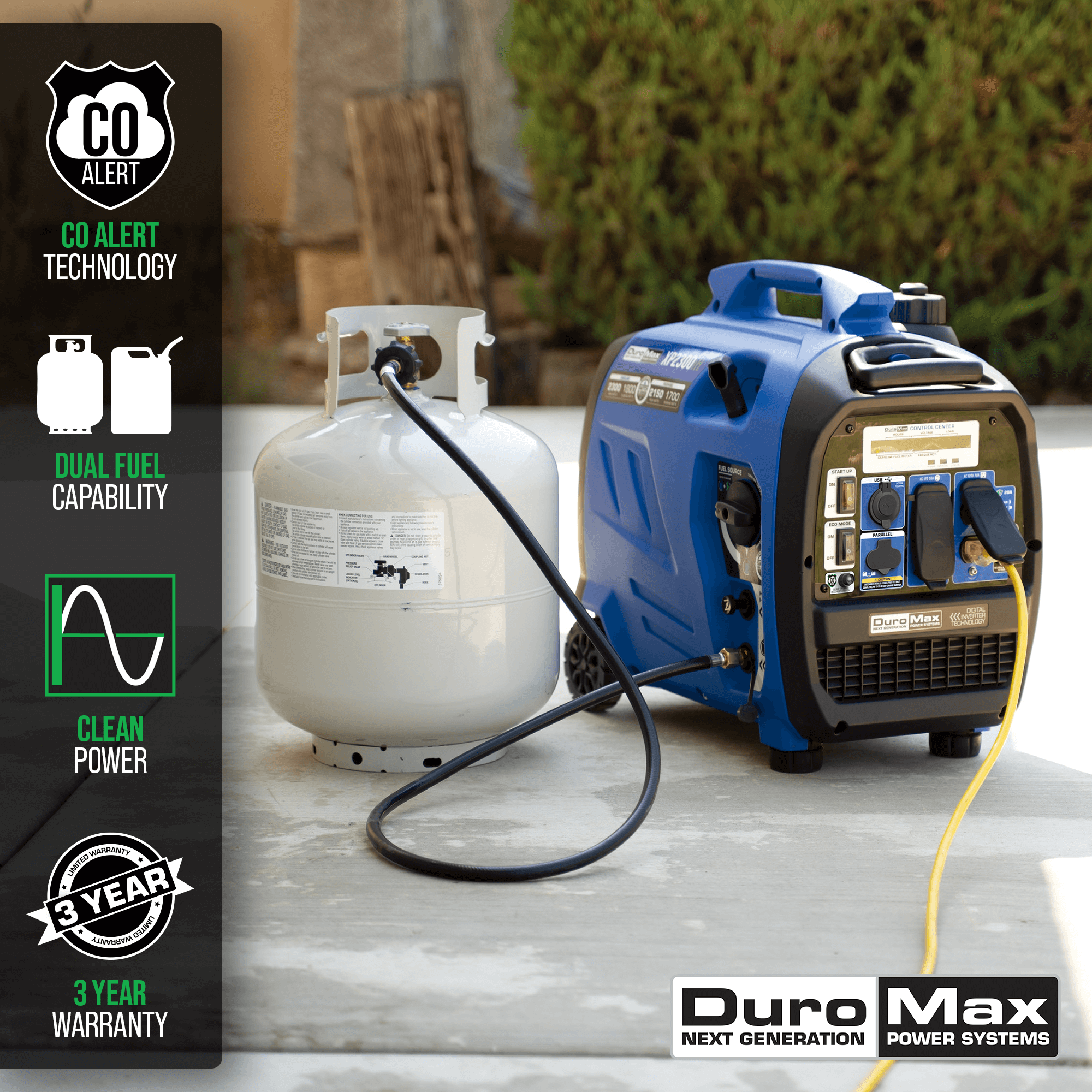 DuroMax XP2300iH 2,300 Watt Portable Dual Fuel Inverter Generator - Quiet, Low THD - Image 2