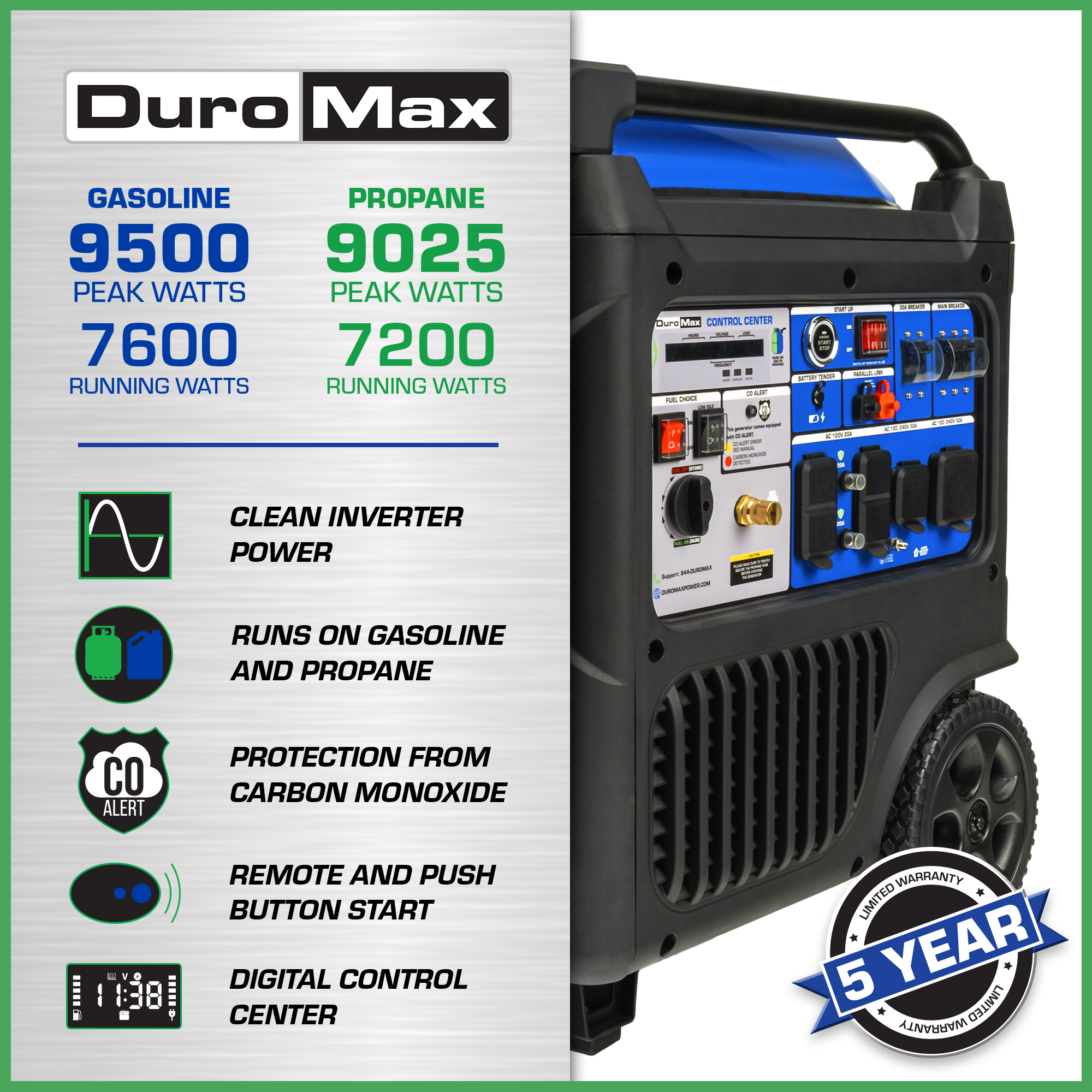 DuroMax XP9500iH 9,500 Watt Portable Dual Fuel Inverter Generator - Quiet, Low THD - Image 2