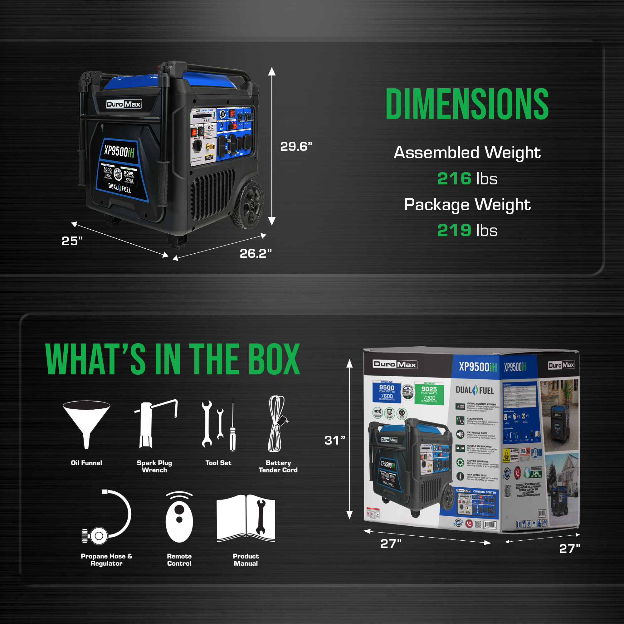 DuroMax XP9500iH 9,500 Watt Portable Dual Fuel Inverter Generator - Quiet, Low THD - Image 8