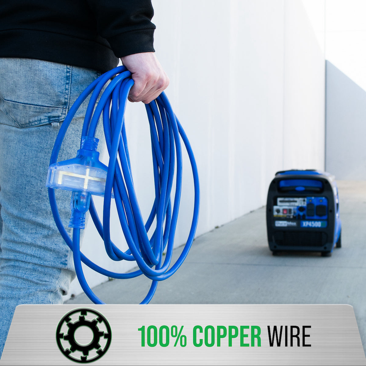 DuroMax XPX10025C Heavy Duty SJEOOW 25-Foot 10 Gauge Blue Triple Tap Extension Power Cord - Image 6