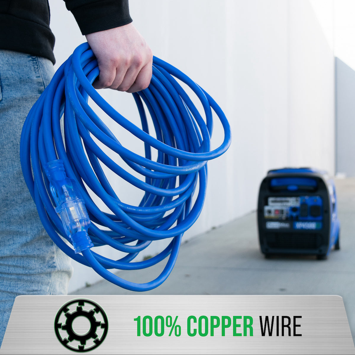 DuroMax XPX12050A Heavy Duty SJEOOW 50-Foot 12 Gauge Blue Single Tap Extension Power Cord - Image 5