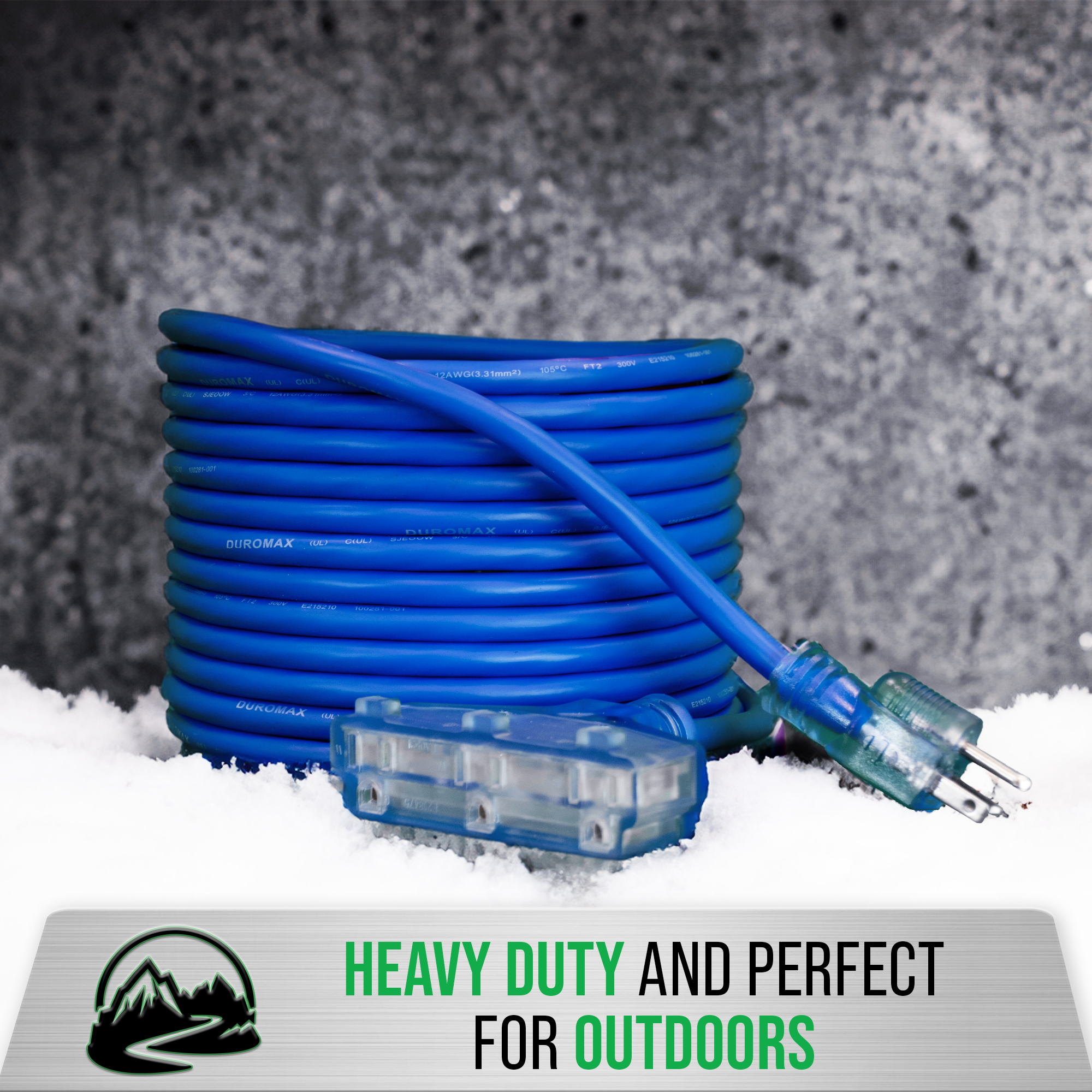 DuroMax XPX10025C Heavy Duty SJEOOW 25-Foot 10 Gauge Blue Triple Tap Extension Power Cord - Image 3